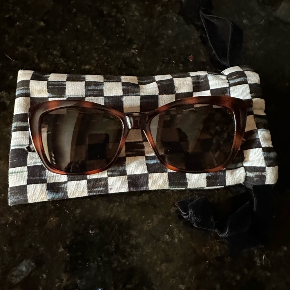 EUC McKenzie Childs Courtly Check sunglasses with matching soft case.